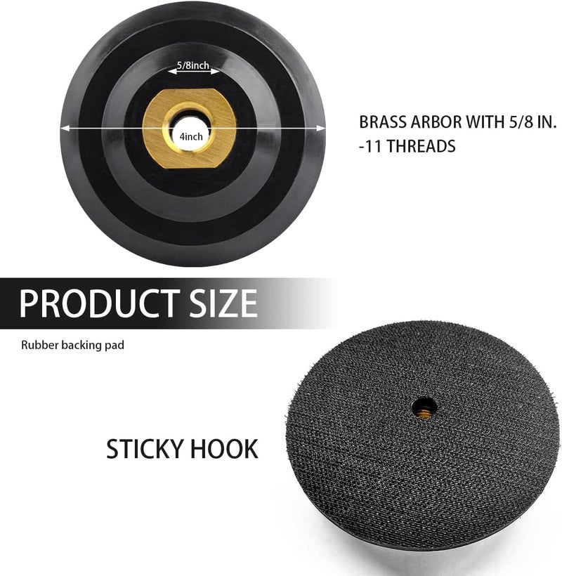FSTURIOS 4 Inch Rubber Backer Pad, Hook and Loop Rubber Backing Pad with 5/8"-11 Arbor for Angle Grinder, Flexible Rubber Pad Backing Plate for Countertop Wet Dry Polishing Sanding - Image 2